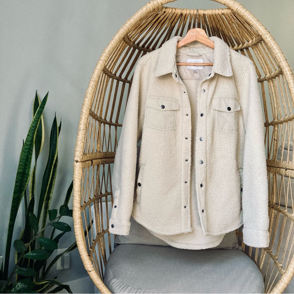 Goodfellow & Co Cream Sherpa Jacket with Buttons - Picture 2 of 7